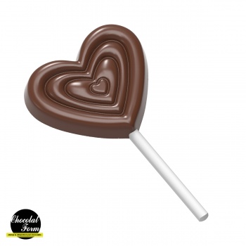 Chocolate World CF0248 Polycarbonate Lollipop Heart Chocolate Mold - 59 x 51x9.5 mm - 1x4 cavity layout - 275x135x24mm mold s...