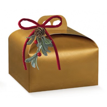Pastry Chef's Boutique 651596 Deluxe Gold Leather Panettone Carboard Box with handle - 24.5 x 24.5 x 13 cm - 25 pcs - Panetto...