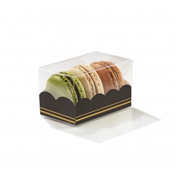 Pastry Chef's Boutique 36205 Clear Deluxe Plastic Macarons Gift Boxes Black Insert - 3 Macarons - 80 x 50 x 50 mm - Pack of 5...