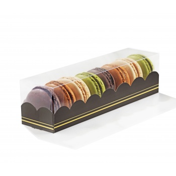 Pastry Chef's Boutique 36206 Clear Deluxe Plastic Macarons Gift Boxes Black Insert - 8 Macarons - 160 x 50 x 50 mm - Pack of ...