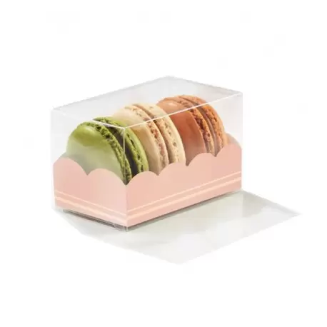 Pastry Chef's Boutique 36207 Clear Deluxe Plastic Macarons Gift Pink Insert - 3 Macarons - 80 x 50 x 50 mm - Pack of 50 Macar...