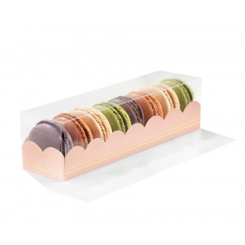 Pastry Chef's Boutique 36208 Clear Deluxe Plastic Macarons Gift Boxes Pink Insert - 8 Macarons - 160 x 50 x 50 mm - Pack of 5...