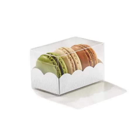 Pastry Chef's Boutique 36209 Clear Deluxe Plastic Macarons Gift Boxes White Leatherette Insert - 3 Macarons - 80 x 50 x 50 mm...