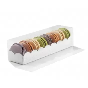 Pastry Chef's Boutique 36210 Clear Deluxe Plastic Macarons Gift Boxes White Leatherette Insert - 8 Macarons - 160 x 50 x 50 m...