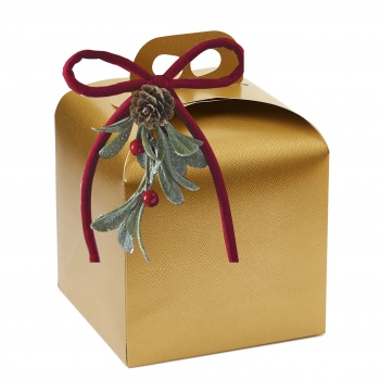 Pastry Chef's Boutique 651594 Deluxe Gold Leather Panettone Carboard Box with handle - 20 x 20 x 18 cm - 25 pcs - Panettone P...