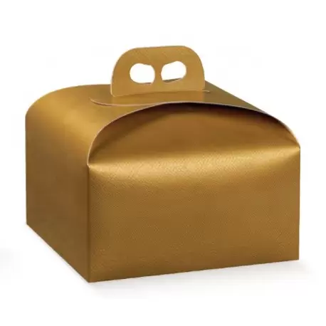 Deluxe Gold Leather Panettone Carboard Box with handle - 24.5 x 24.5 x 13 cm - 25 pcs - Deluxe Gold Leather Panettone Carboard Box with handle - 24.5 x 24.5 x 13 cm - 25 pcs -