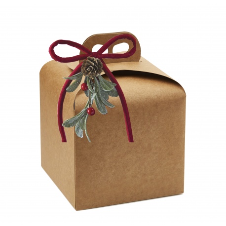 Pastry Chef's Boutique 651598 Deluxe Beige Kraft Panettone Carboard Box with handle - 20 x 20 x 18 cm - 25 pcs - Panettone Pa...