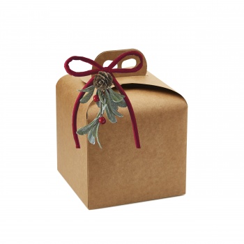 Pastry Chef's Boutique 651597 Deluxe Beige Kraft Panettone Carboard Box with handle - 16 x 16 x 14 cm - 25 pcs - Panettone Pa...