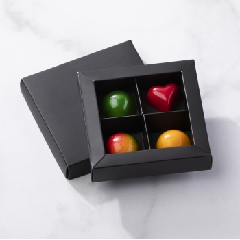 Pastry Chef's Boutique TREN4BM Matte Black Closed Frame Chocolate Candy Boxes with Cardboard Divider - Holds 4 Chocolates - P...