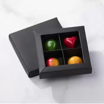 Matte Black Closed Frame Chocolate Candy Boxes with Cardboard Divider - Holds 4 Chocolates -  Pack of 48