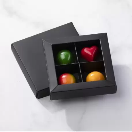 Pastry Chef's Boutique TREN4BM Matte Black Closed Frame Chocolate Candy Boxes with Cardboard Divider - Holds 4 Chocolates - P...