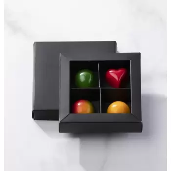 Pastry Chef's Boutique TREN4BM Matte Black Closed Frame Chocolate Candy Boxes with Cardboard Divider - Holds 4 Chocolates - P...