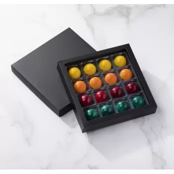 Matte Black Closed Frame with Clear Plastic Insert Chocolate Candy Boxes - Holds 16 Chocolates - Pack of 40