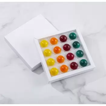 Matte White Closed Frame with Clear Plastic Insert Chocolate Candy Boxes - Holds 16 Chocolates - Pack of 40