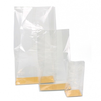 Clear Cellophane bags with Gold Base - Great for Chocolate Figures, Cakes, Loaves - 23 x 11 x 57 cm - Pack of 100