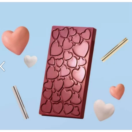 Martellato MA2017 Polycarbonate Love Chocolate Bar Mold - 137x71x9.5mm - 100gr - 3pcs Valentine's Molds