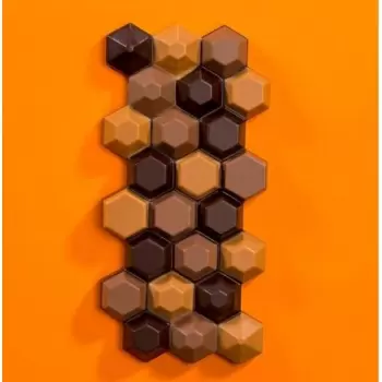 Martellato MA2015 Polycarbonate Hexagon Chocolate Bar Mold - 140x68.5x13.5mm - 100gr - 3 cavities Tablets Molds