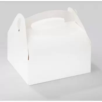 Pastry Chef's Boutique 15262 White Cardboard Pastry Cake Entremets Boxes with Handles for 3-4 Pastries - 18 x 16 cm - Pack of...