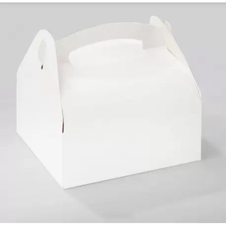 White Cardboard Pastry Cake Entremets Boxes with Handles for 3-4 Pastries - 18 x 16 cm - Pack of 50