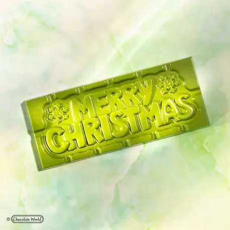 Chocolate World CW12025 Polycarbonate Merry Christmas Tablet Chocolate Mold - 118 x 50 x 8 mm - 45gr - 1x4 Cavity - 275x135x2...