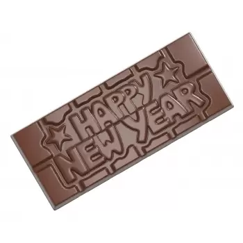 Chocolate World CW12026 Polycarbonate Happy New Year Tablet Chocolate Bar - 118 x 50 x 8 mm - 45gr - 1x4 Cavity - 275x135x24m...