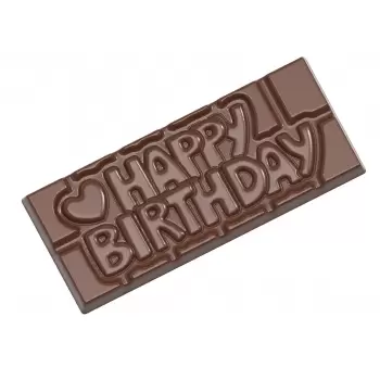 Chocolate World CW12010 Polycarbonate Happy Birthday Tablet Chocolate Mold - 118 x 50 x 8 mm - 45gr - 1x4 Cavity - 275x135x24...