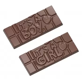 Chocolate World CW12012 Polycarbonate Chocolate Bar It's A Boy / It's A Girl Wishes Tablet Mold - 118 x 50 x 8 mm - 45gr - 1x...