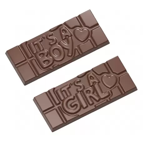 Chocolate World CW12012 Polycarbonate Chocolate Bar It's A Boy / It's A Girl Wishes Tablet Mold - 118 x 50 x 8 mm - 45gr - 1x...