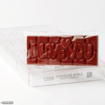 Chocolate World CW12009 Polycarbonate I Love You Tablet Chocolate Mold - 118 x 50 x 8 mm - 45gr - 1x4 Cavity - 275x135x24mm B...