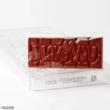 Chocolate World CW12009 Polycarbonate I Love You Tablet Chocolate Mold - 118 x 50 x 8 mm - 45gr - 1x4 Cavity - 275x135x24mm V...