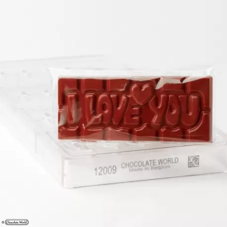 Chocolate World CW12009 Polycarbonate I Love You Tablet Chocolate Mold - 118 x 50 x 8 mm - 45gr - 1x4 Cavity - 275x135x24mm V...