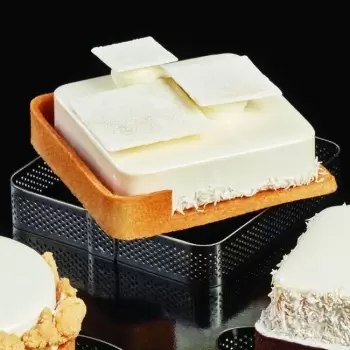 Pavoni XF02 Microperforated Stainless Steel Square Tart Ring Rounded Corners 10.5 x 10.5 cm - 2cm Square Tarts Rings