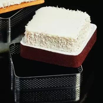 Pavoni XF02 Microperforated Stainless Steel Square Tart Ring Rounded Corners 10.5 x 10.5 cm - 2cm Square Tarts Rings