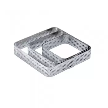 Pavoni XF02 Microperforated Stainless Steel Square Tart Ring Rounded Corners 10.5 x 10.5 cm - 2cm  Square Tarts Rings