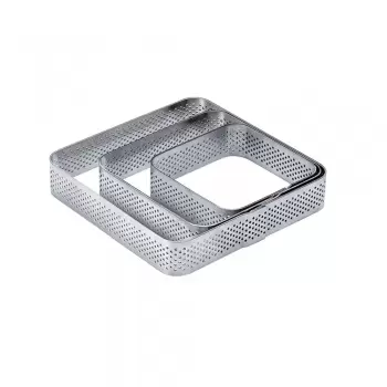Pavoni XF02 Microperforated Stainless Steel Square Tart Ring Rounded Corners 10.5 x 10.5 cm - 2cm Square Tarts Rings