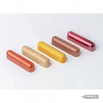 Chocolate World CW12033 Polycarbonate Éclair Snack Bar Chocolate Mold by Carole Bertuccio - 78.5 x 19 x 20 mm - 29gr - 4x3 Ca...