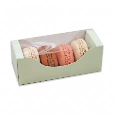 Pastry Chef's Boutique BIM4LG Deluxe Bi Frame Macaron Cardboard with window Box - 4 Macarons - Light Pastel Green - Pack of 1...