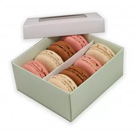 Pastry Chef's Boutique T3W6LG Deluxe Window Box for Macarons - 8 Macarons - White Top Green Base - Pack of 48 Boxes Macarons ...