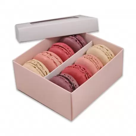 Pastry Chef's Boutique T3W6LP Deluxe Window Box for Macarons - 8 Macarons - White Top Pink Base - Pack of 48 Boxes Macarons P...