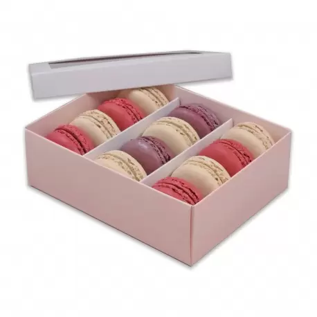 Pastry Chef's Boutique DWM12LP Deluxe Window Box for Macarons - 12 Macarons - White Top Pink Base - Pack of 36 Boxes Macarons...