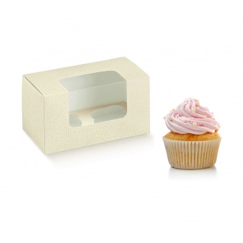 Deluxe Pearl Leather Cupcake Boxes with Insert - 2 Cupcakes - 180 x 90 x 100 - Pack of 50