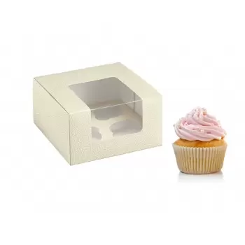 Pastry Chef's Boutique 14765PT Deluxe Pearl Leather Cupcake Boxes with Insert - 4 Cupcakes - 180 x 180 x 100mm - Pack of 50 C...
