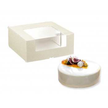Pastry Chef's Boutique M15223PT Deluxe Pearl Leather Window Entremet Pastry Boxes - 190 x 190 x 100 mm - Pack of 50 Pastry Boxes