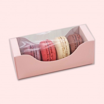 Pastry Chef's Boutique BIM4LP Deluxe Bi Frame Macaron Cardboard with window Box - 4 Macarons - Light Pink - Pack of 100 Macar...