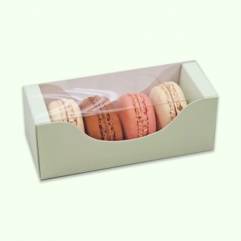 Pastry Chef's Boutique BIM4LG Deluxe Bi Frame Macaron Cardboard with window Box - 4 Macarons - Light Pastel Green - Pack of 1...