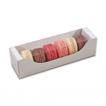 Pastry Chef's Boutique BIM6W Deluxe Bi Frame Macaron Cardboard with window Box - 6 Macarons - Matte White - Pack of 80 Macaro...