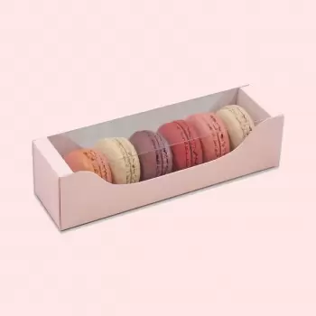 Deluxe Bi Frame Macaron Cardboard with window Box - 6 Macarons - Pink Pastel - Pack of 80