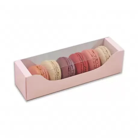 Pastry Chef's Boutique BIM6LP Deluxe Bi Frame Macaron Cardboard with window Box - 6 Macarons - Pink Pastel - Pack of 80 Macar...