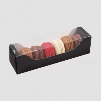 Pastry Chef's Boutique BIM6BL Deluxe Bi Frame Macaron Cardboard with window Box - 6 Macarons - Matte Black - Pack of 80 Macar...