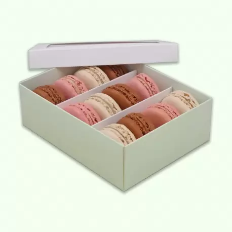 Pastry Chef's Boutique DWM12LG Deluxe Window Box for Macarons - 12 Macarons - White Top Green Base - Pack of 36 Boxes Macaron...